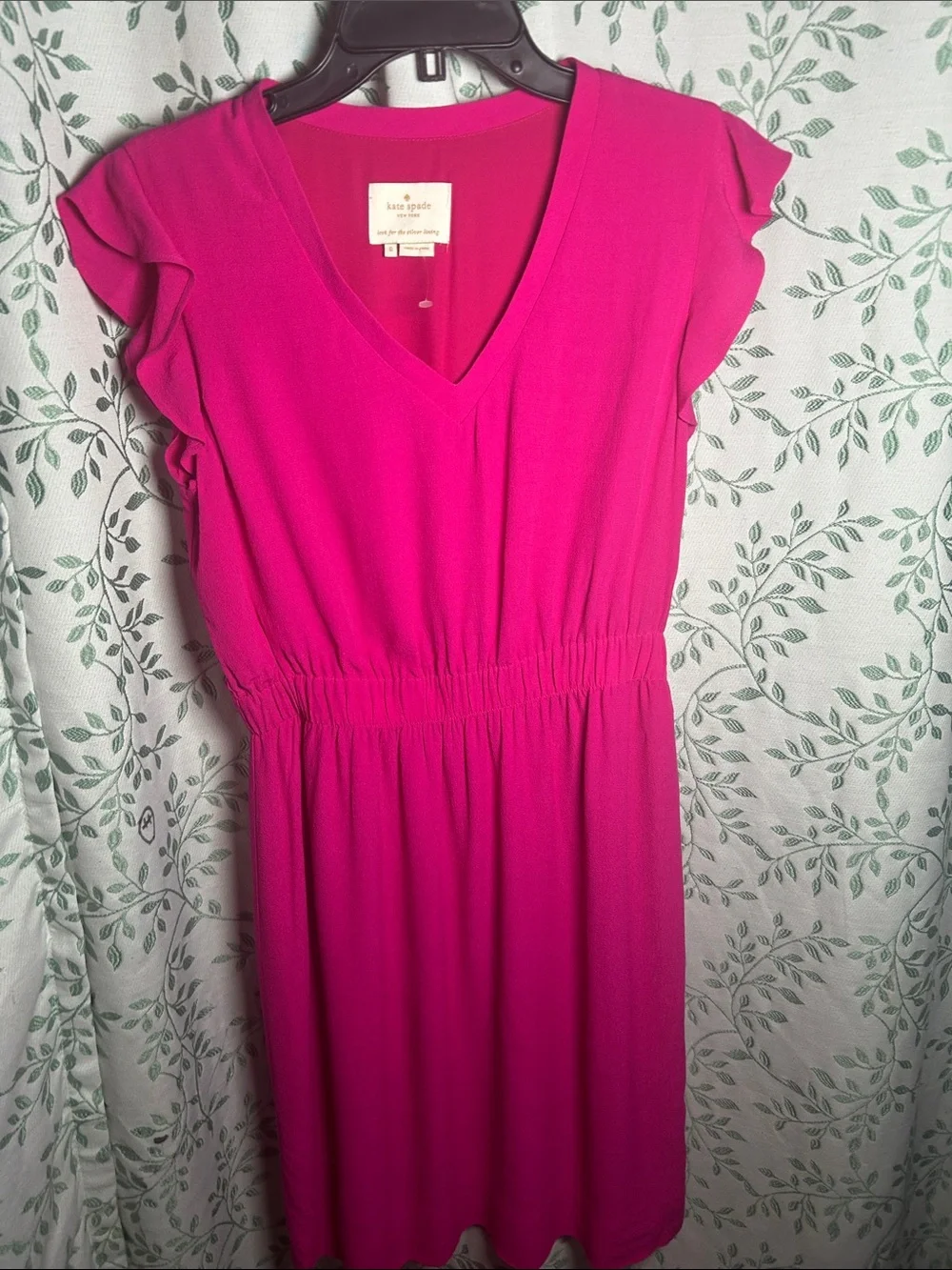 kate spade Fuchsia V-Neck Ruffle Sleeve Mini Dress
